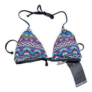 Hurley Tribal Fusion Reversible Colorful Geometric Swim Bikini Top Girls L New
